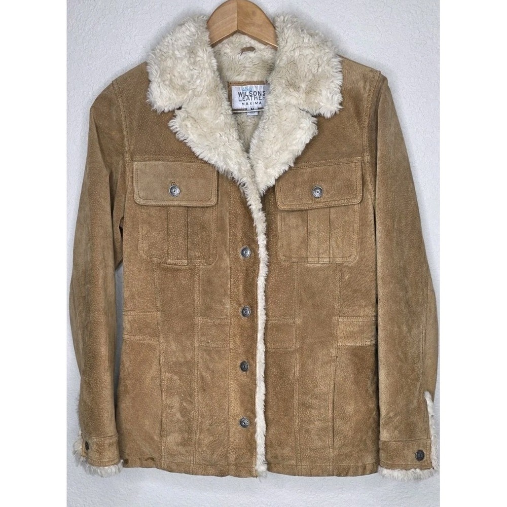 Vintage Wilsons Leather Maxima Suede Faux Fur Trim Jacket Brown Woman M Coat